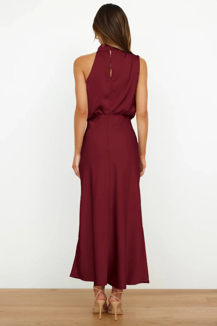 Solace High Neck Satin Column Dress