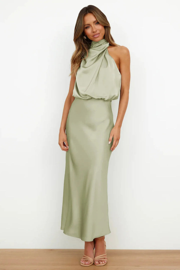 Solace High Neck Satin Column Dress