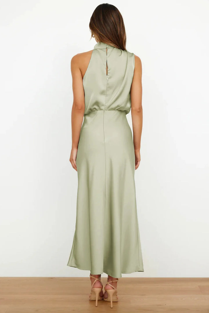 Solace High Neck Satin Column Dress