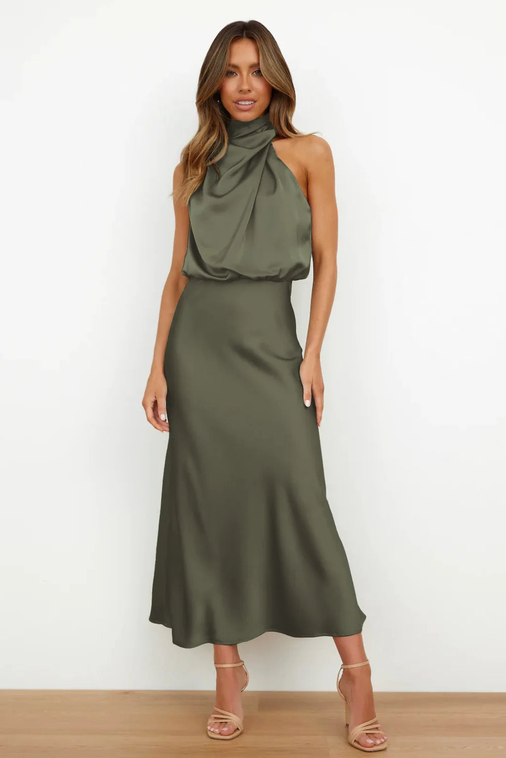 Solace High Neck Satin Column Dress