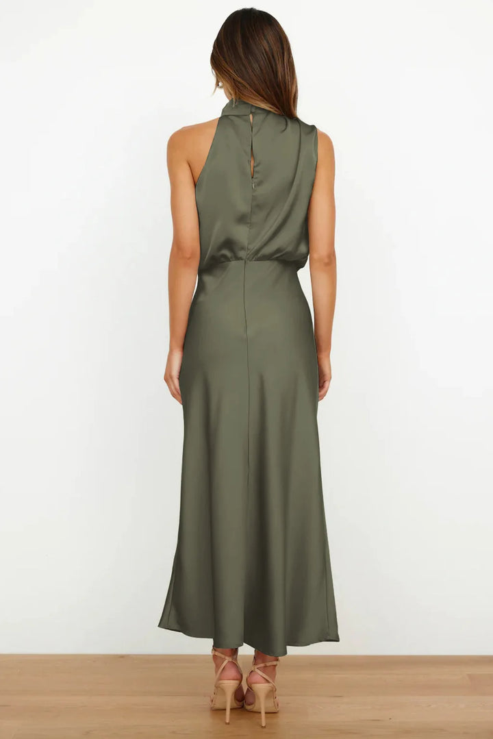 Solace High Neck Satin Column Dress