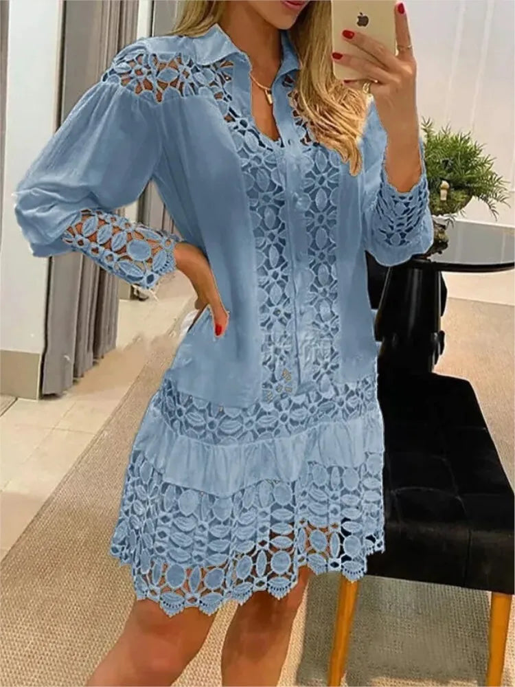 Misty Cutwork Button-Front Shirt Dress