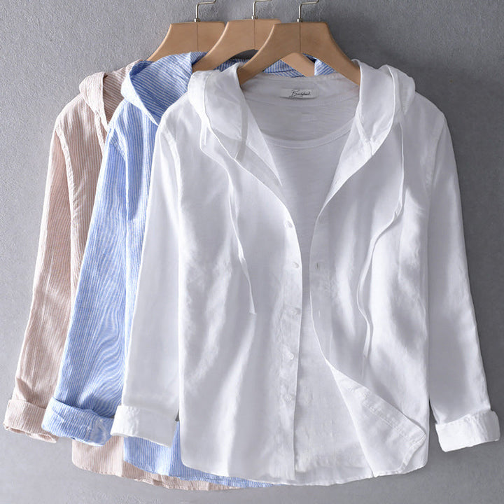 Rosie Hooded Button-Up Cotton Shirt