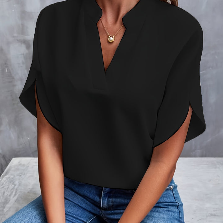 Cammie Mandarin Collar Short Sleeve Blouse