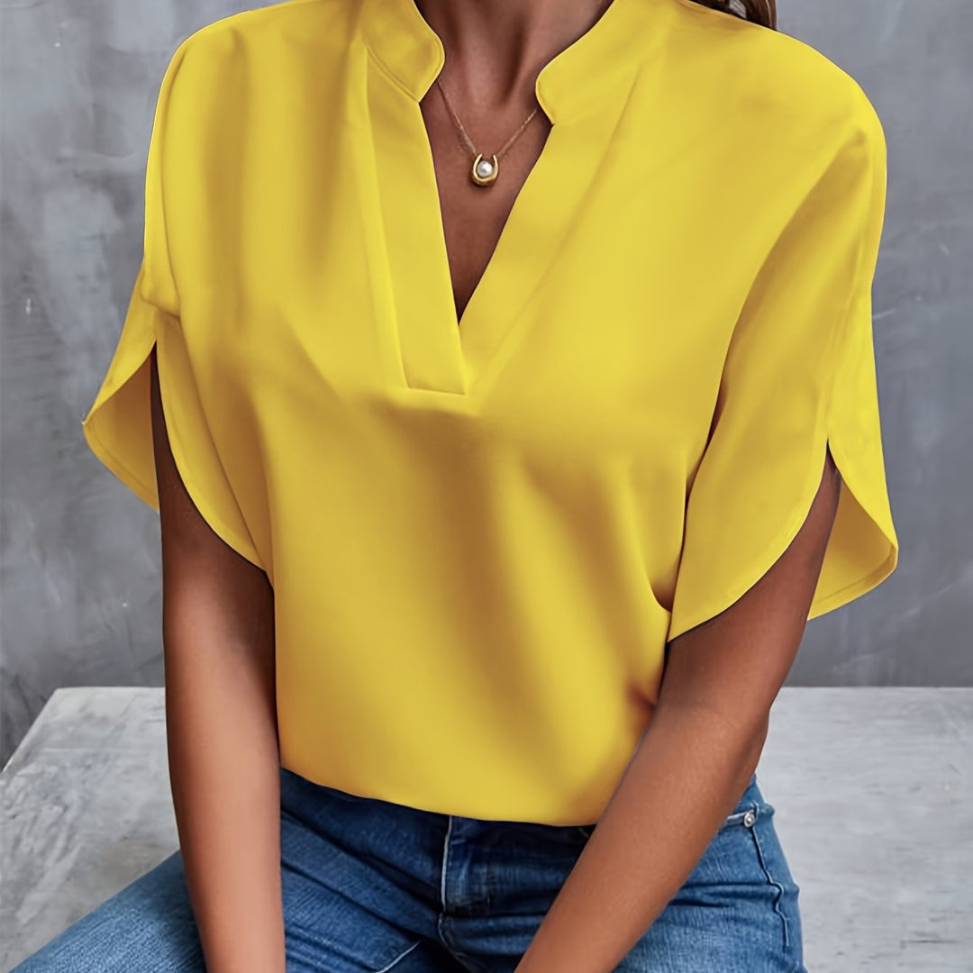 Cammie Mandarin Collar Short Sleeve Blouse