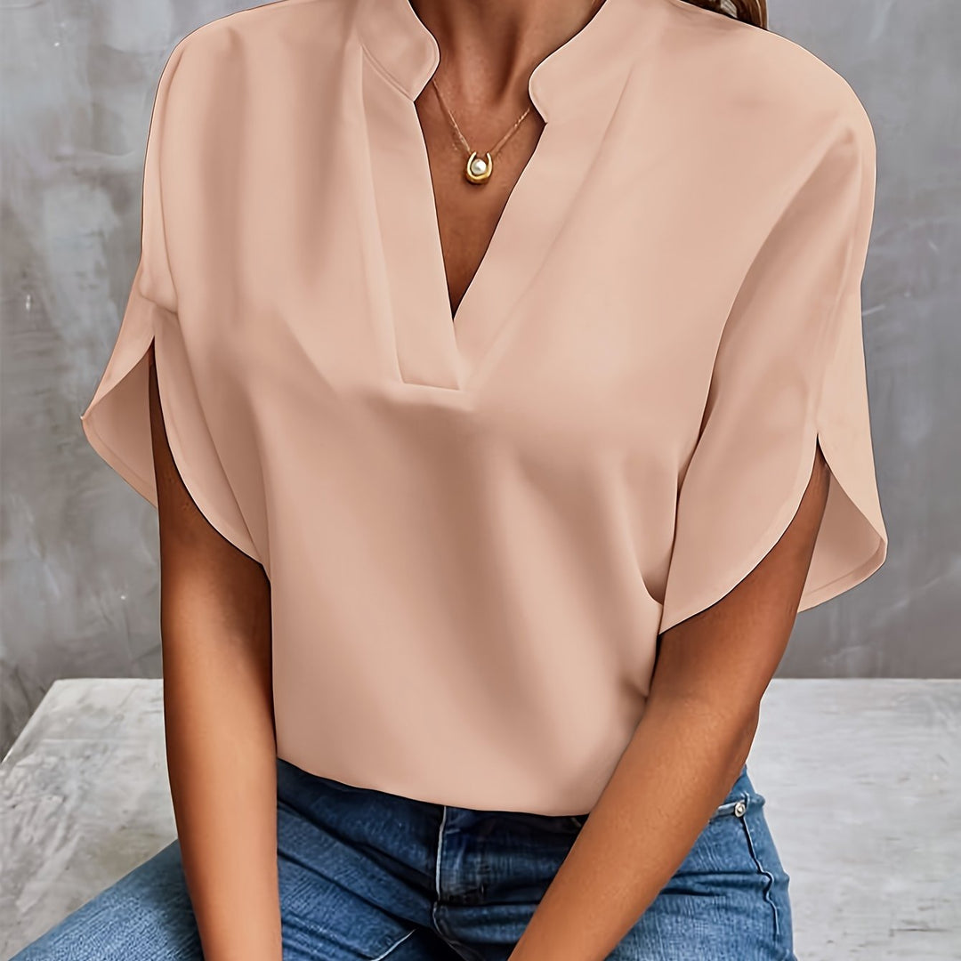 Cammie Mandarin Collar Short Sleeve Blouse