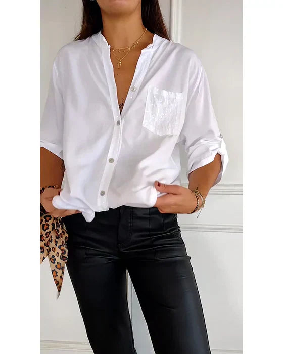 Isola Sequin Pocket Button Down Shirt