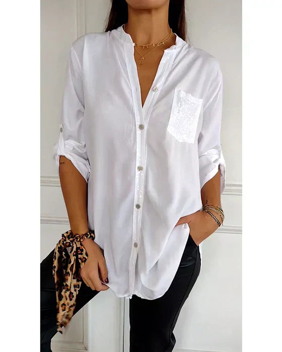 Isola Sequin Pocket Button Down Shirt