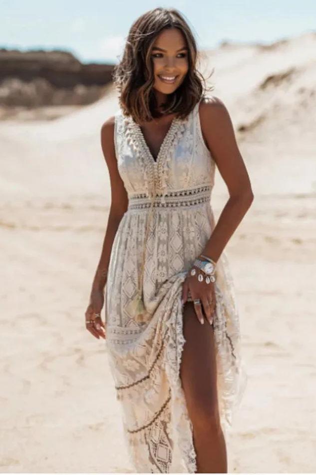 Danica Boho Lace Tassel Maxi Dress