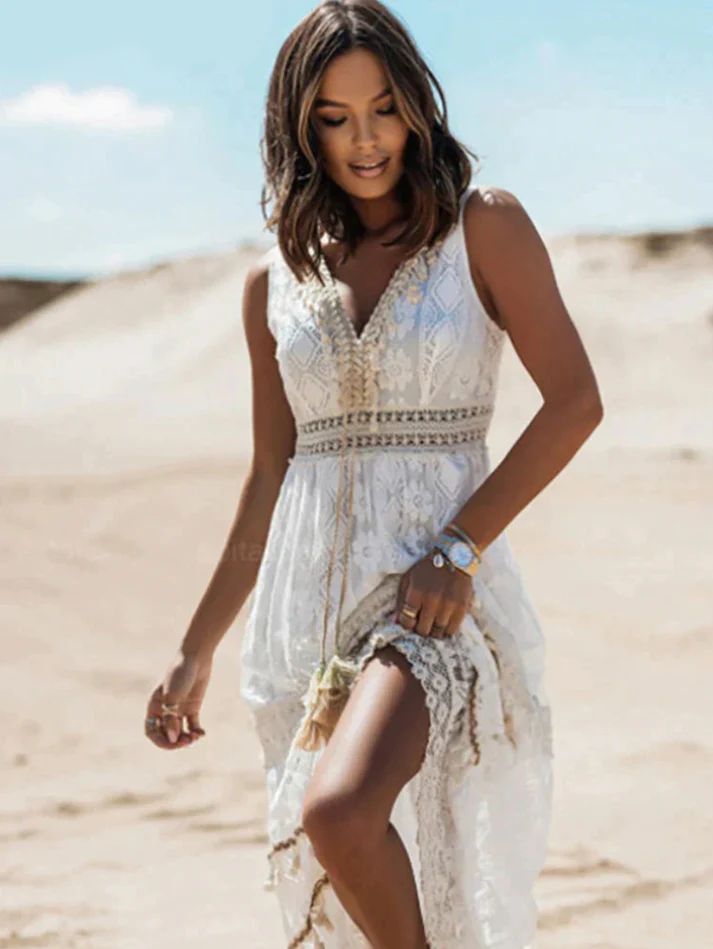 Danica Boho Lace Tassel Maxi Dress