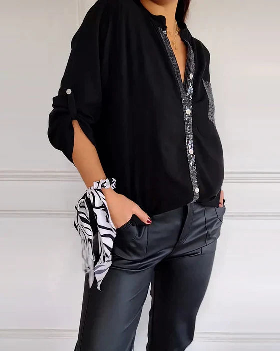 Isola Sequin Pocket Button Down Shirt