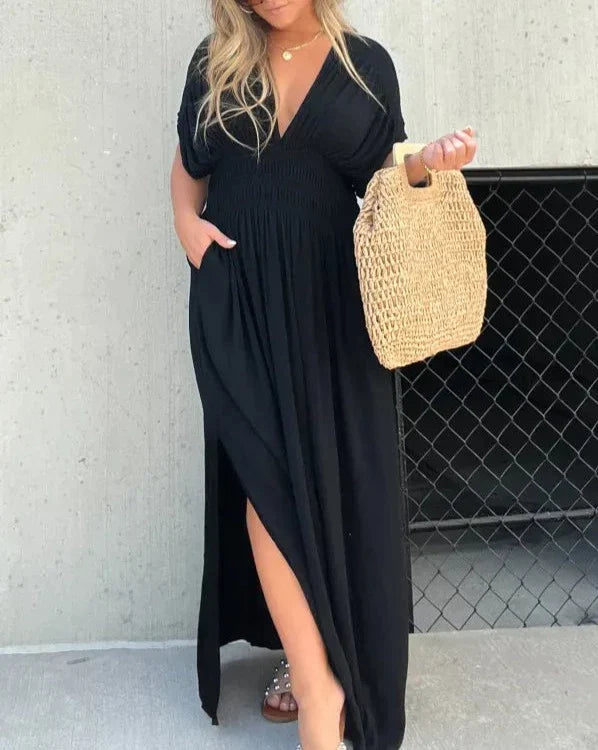 Mabel Elasticated V-Neck Maxi Dress