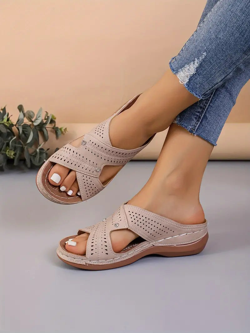 Una Slip On Faux Leather Sandals