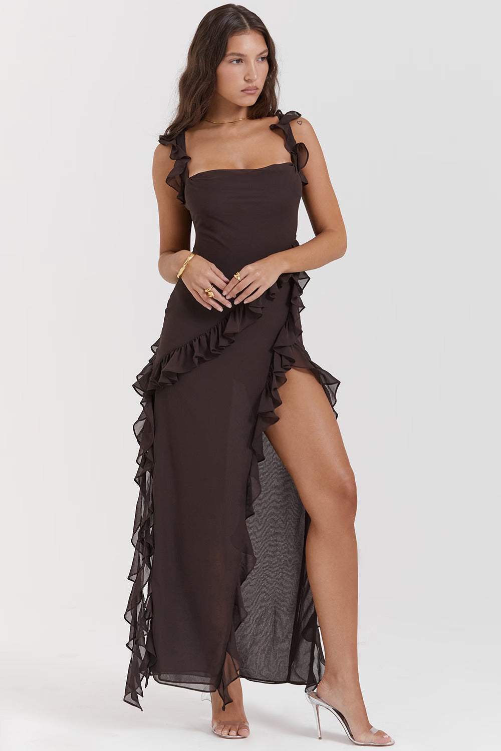 Huntley Asymmetric Ruffle Gown