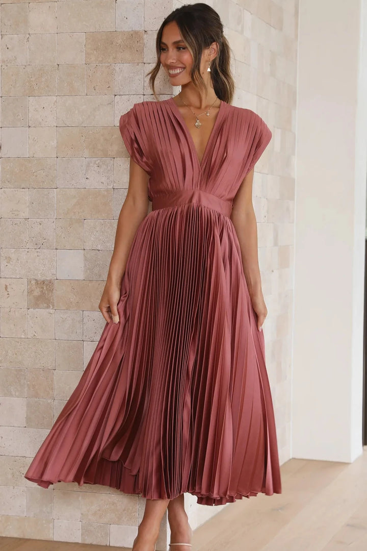 Asha Pleated Plunge Midi Dress