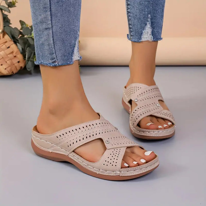 Una Slip On Faux Leather Sandals