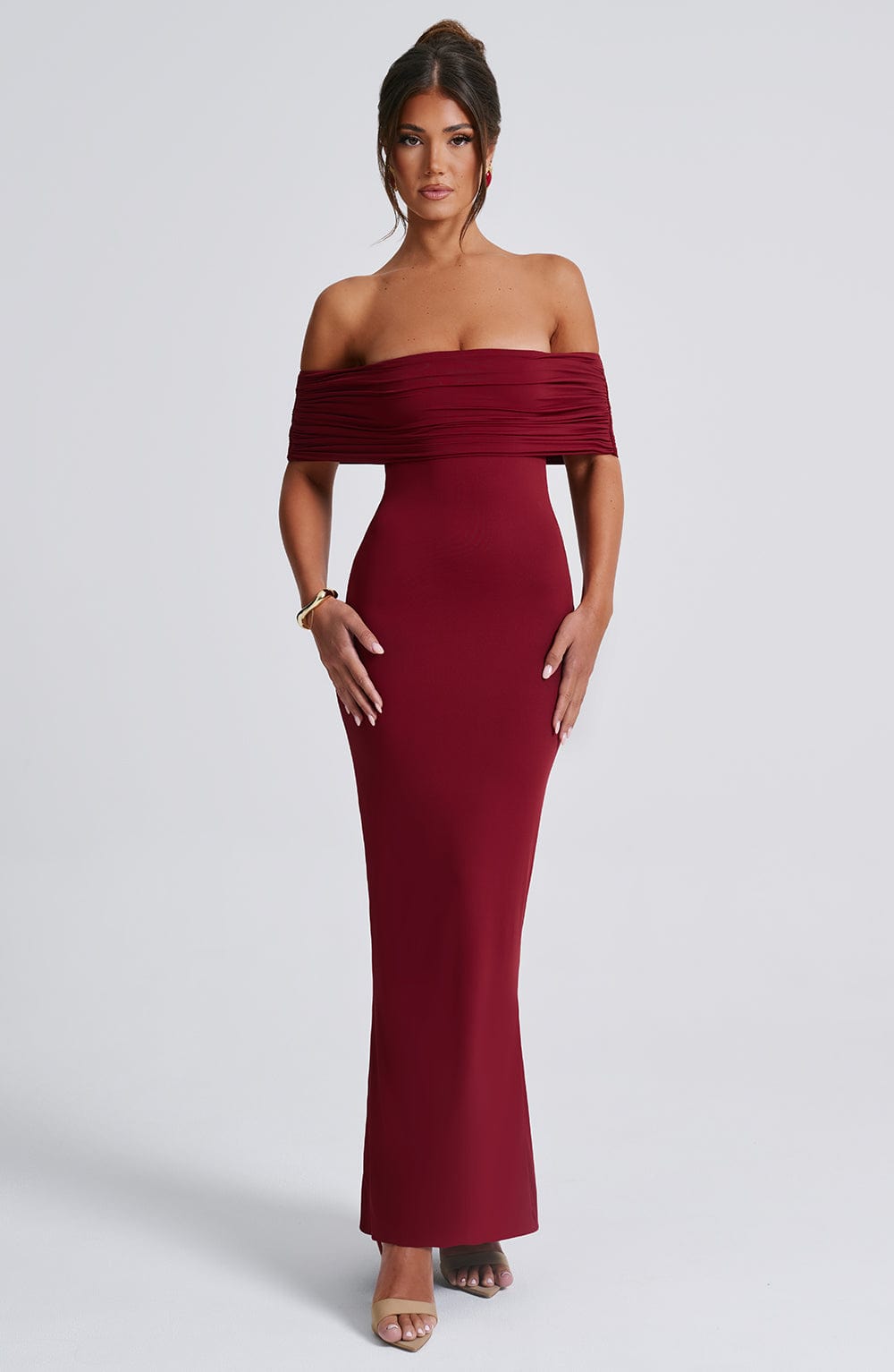 Emmy Off Shoulder Ruched Maxi Dress