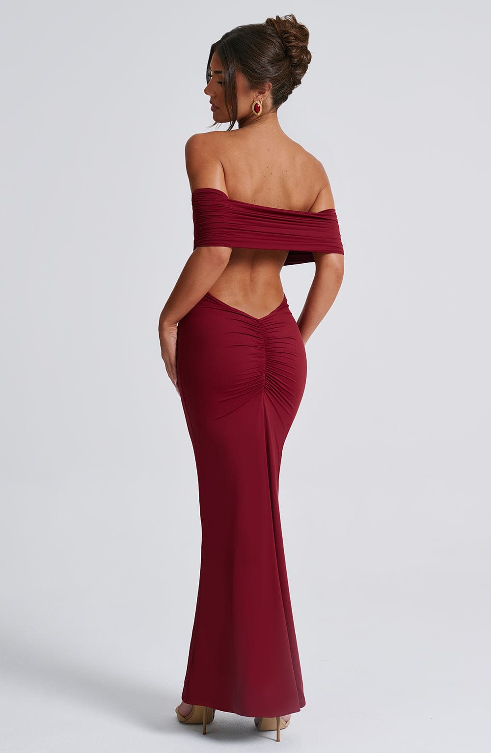 Emmy Off Shoulder Ruched Maxi Dress