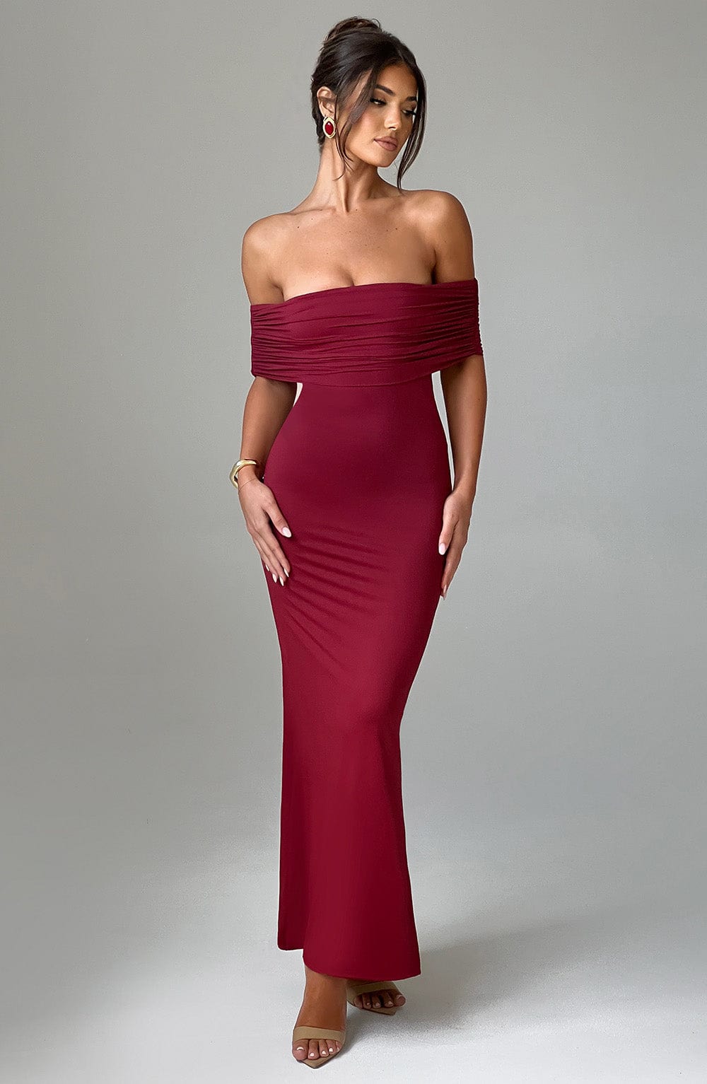 Emmy Off Shoulder Ruched Maxi Dress