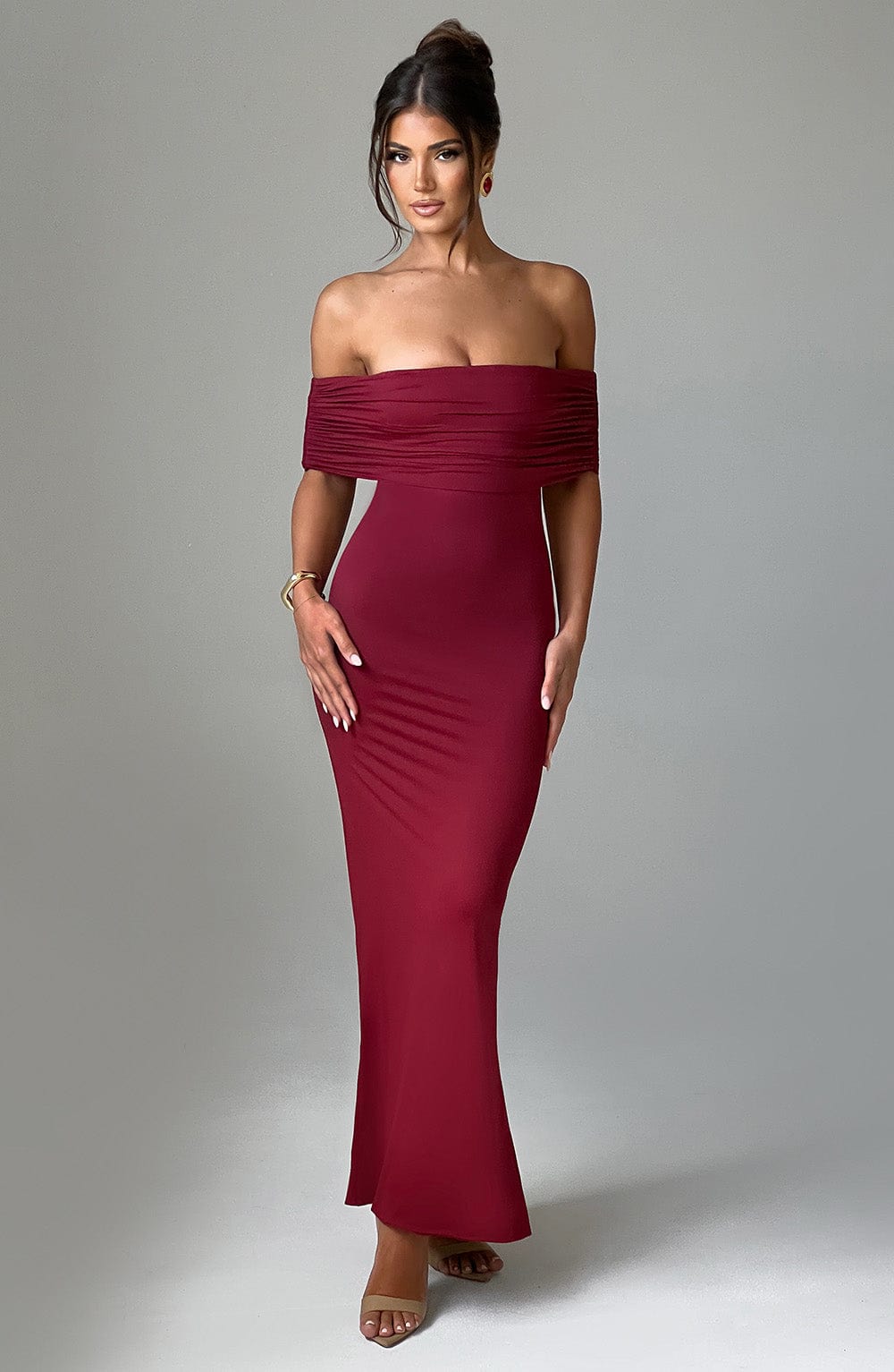 Emmy Off Shoulder Ruched Maxi Dress