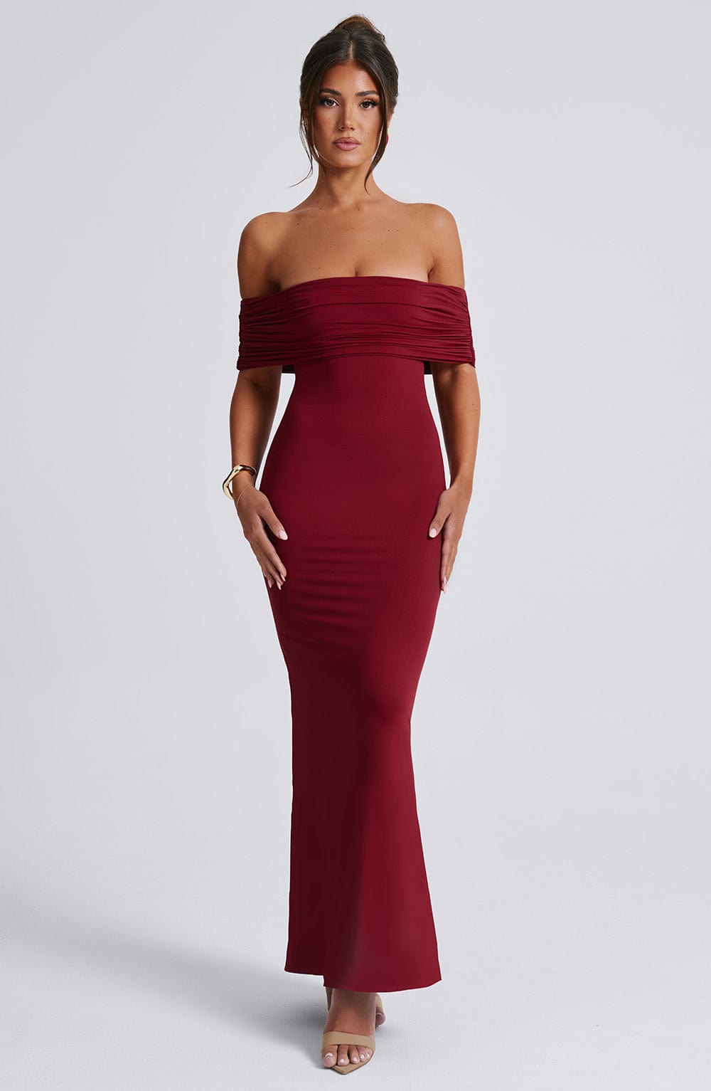 Emmy Off Shoulder Ruched Maxi Dress