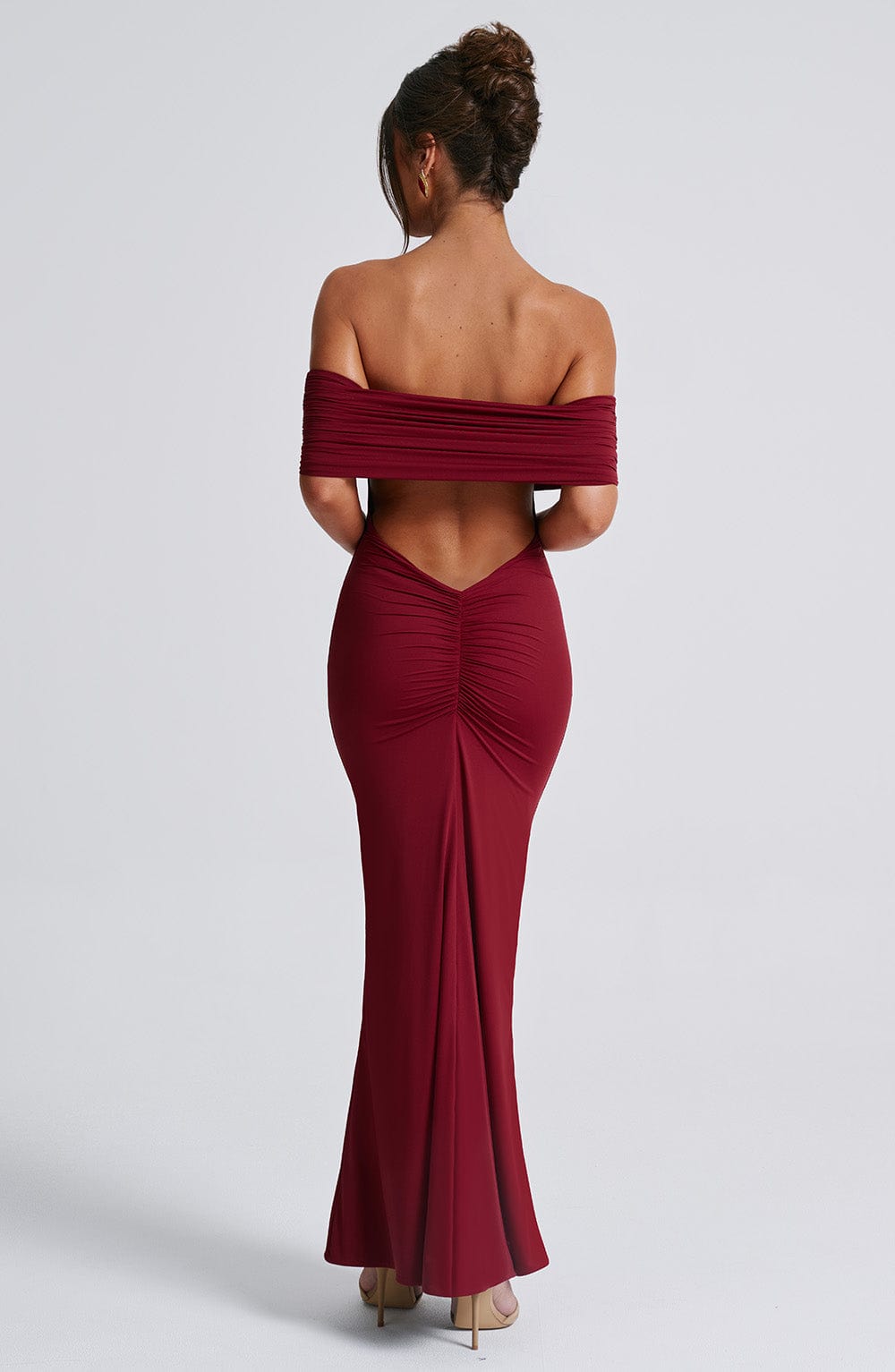 Emmy Off Shoulder Ruched Maxi Dress