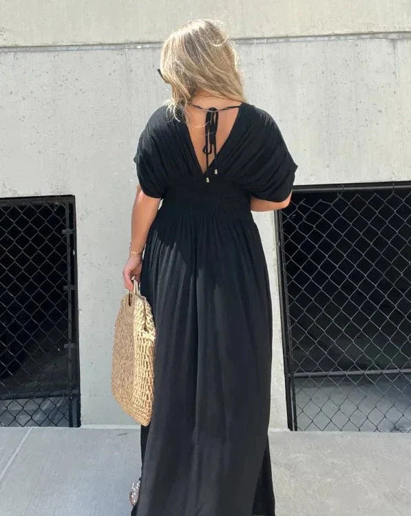 Mabel Elasticated V-Neck Maxi Dress