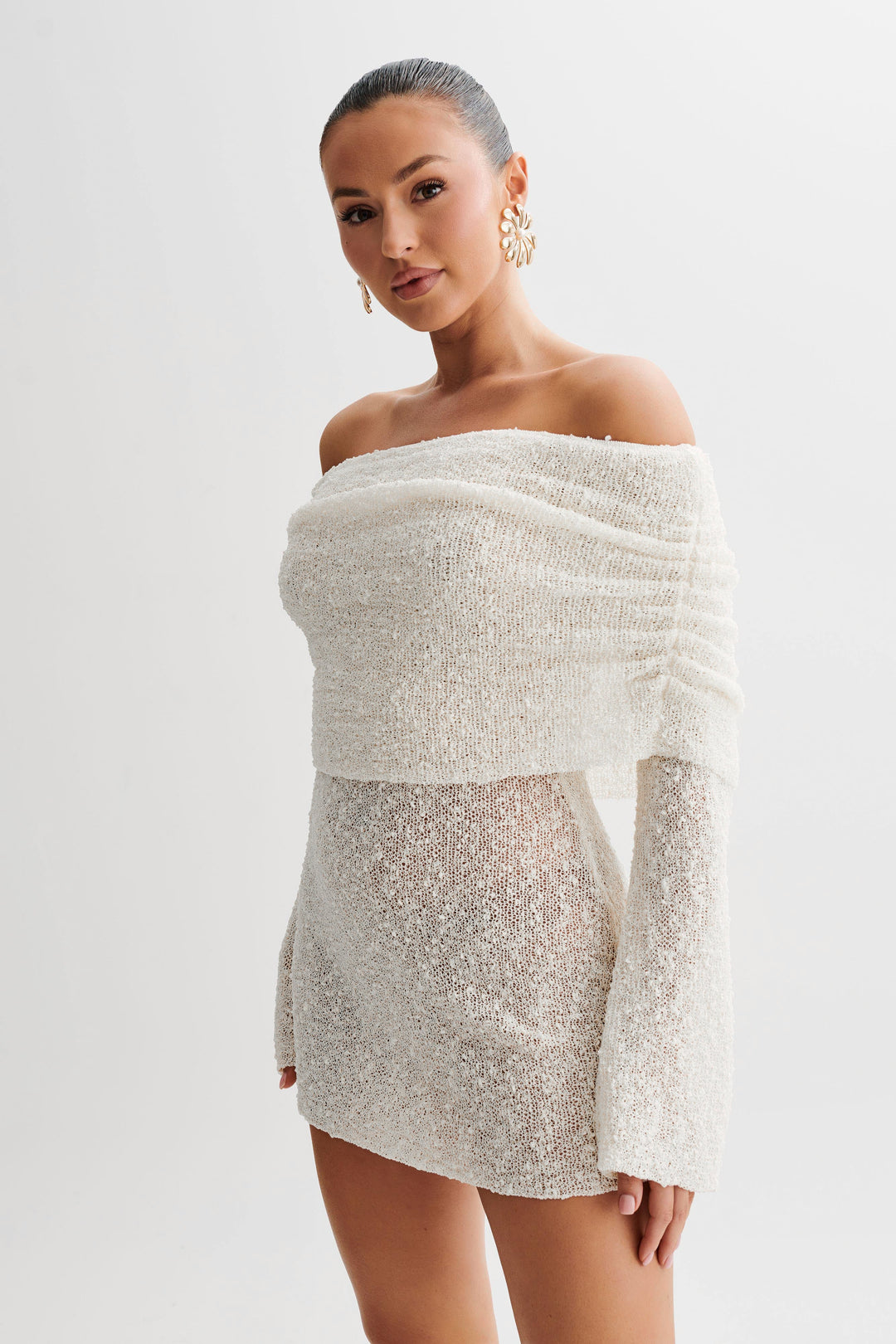 Carmel Off-Shoulder Knit Mini Dress