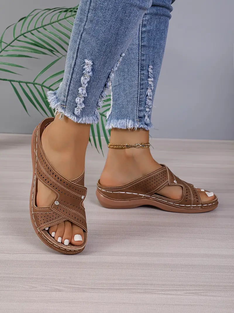 Una Slip On Faux Leather Sandals