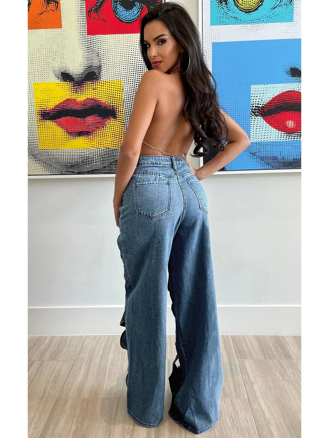 Zella Cut Out Wide Leg Jeans