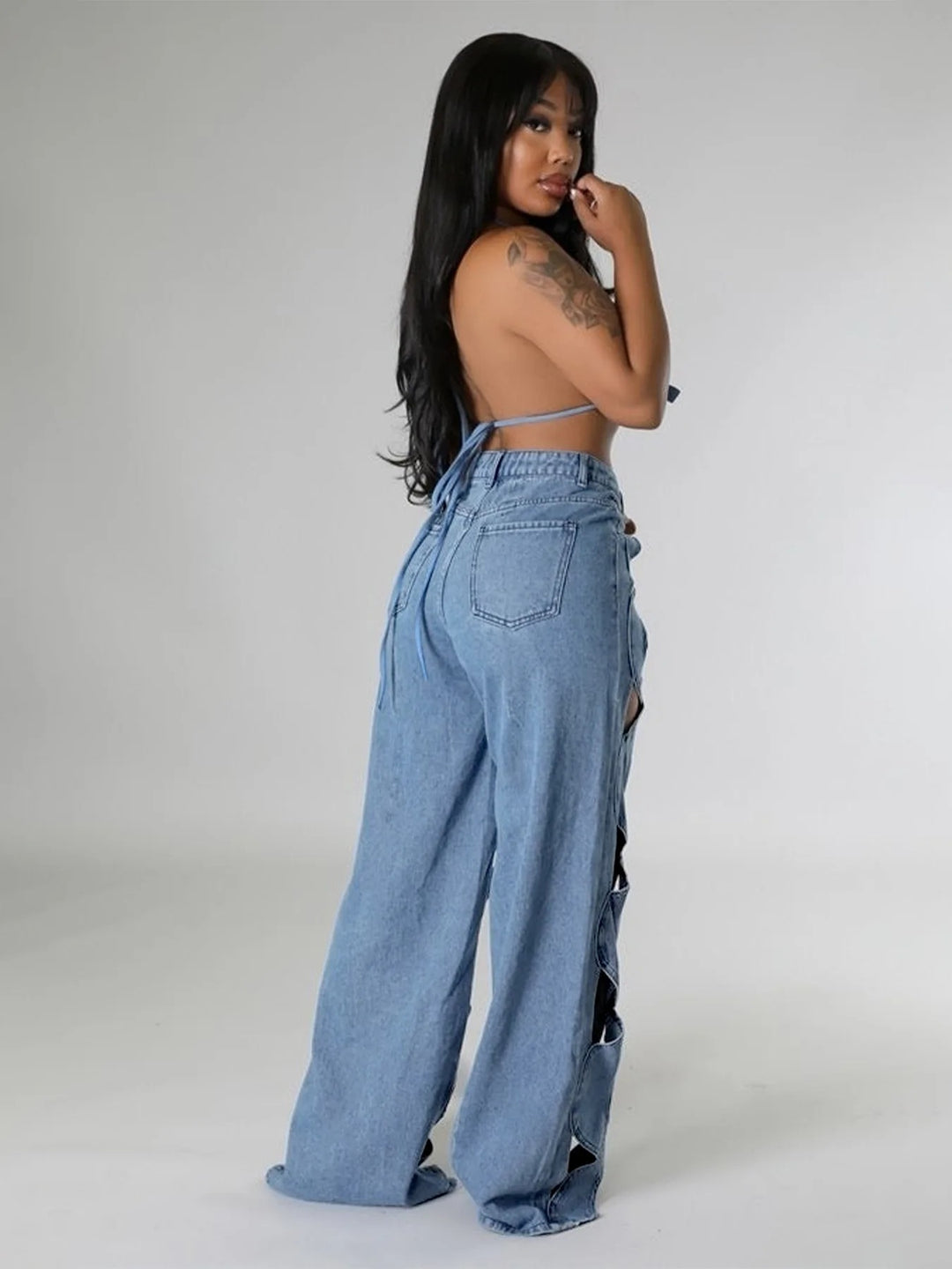 Zella Cut Out Wide Leg Jeans