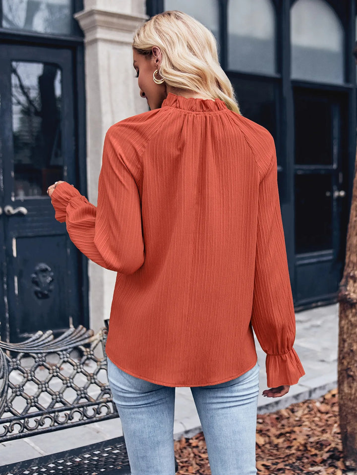 Eden Textured Long Sleeve Ruffle Blouse