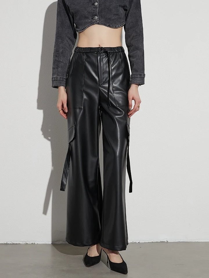 Xena Faux Leather Wide Leg Cargo Pants