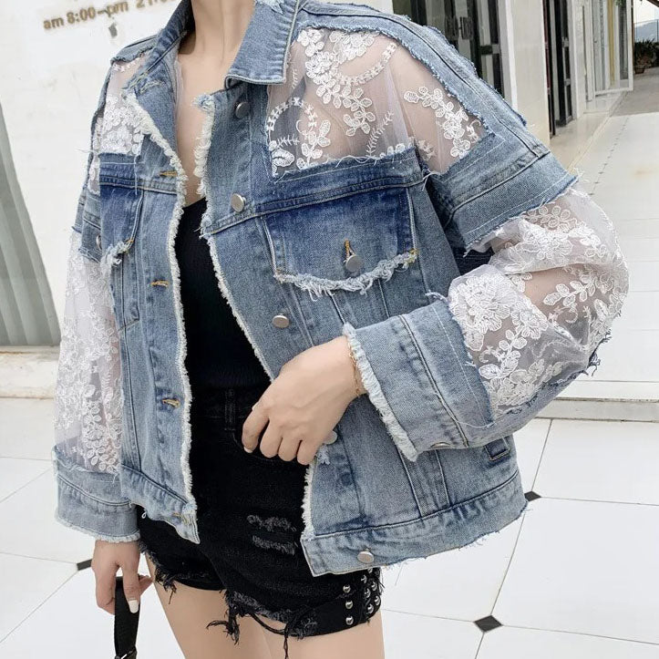 Magnolia Lace Tulle Denim Jacket