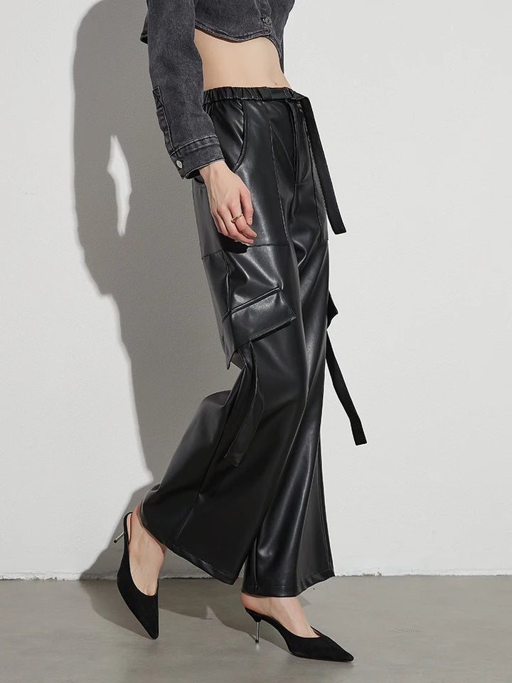 Xena Faux Leather Wide Leg Cargo Pants