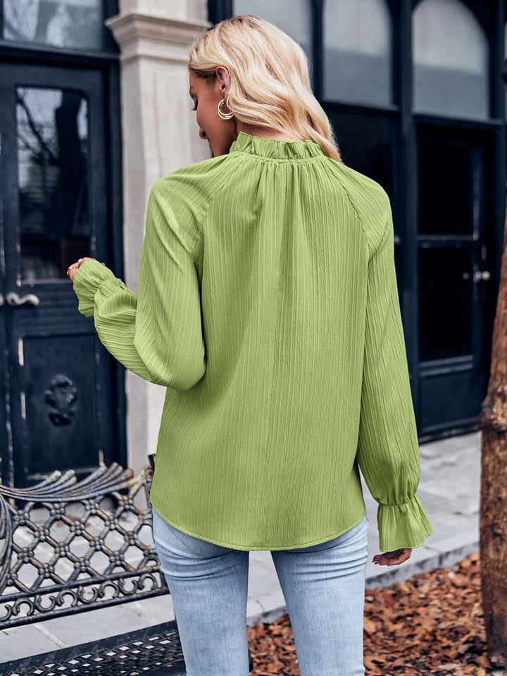 Eden Textured Long Sleeve Ruffle Blouse