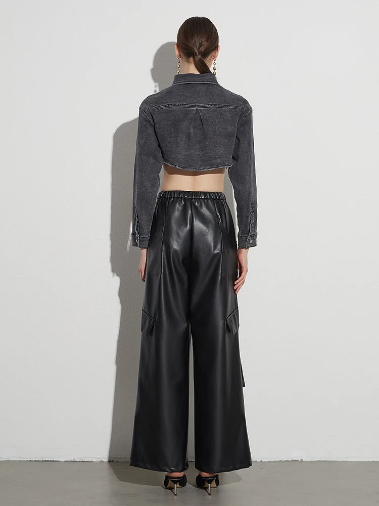 Xena Faux Leather Wide Leg Cargo Pants