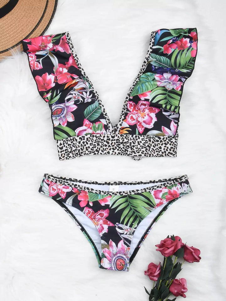 Antonella Ruffled Floral Leopard Bikini