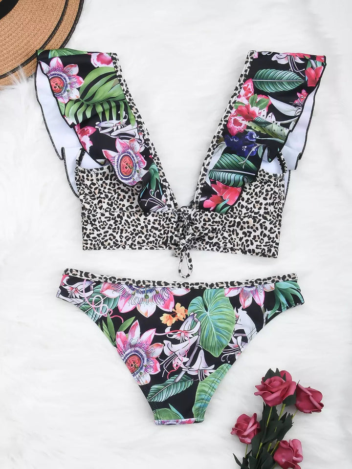 Antonella Ruffled Floral Leopard Bikini