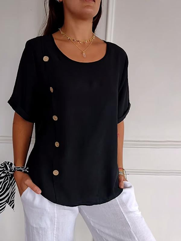 Florentina Round Neck Button Top