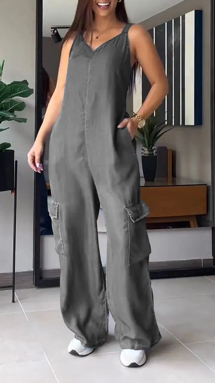 Molly Lightweight Denim Cargo Jumpsuit