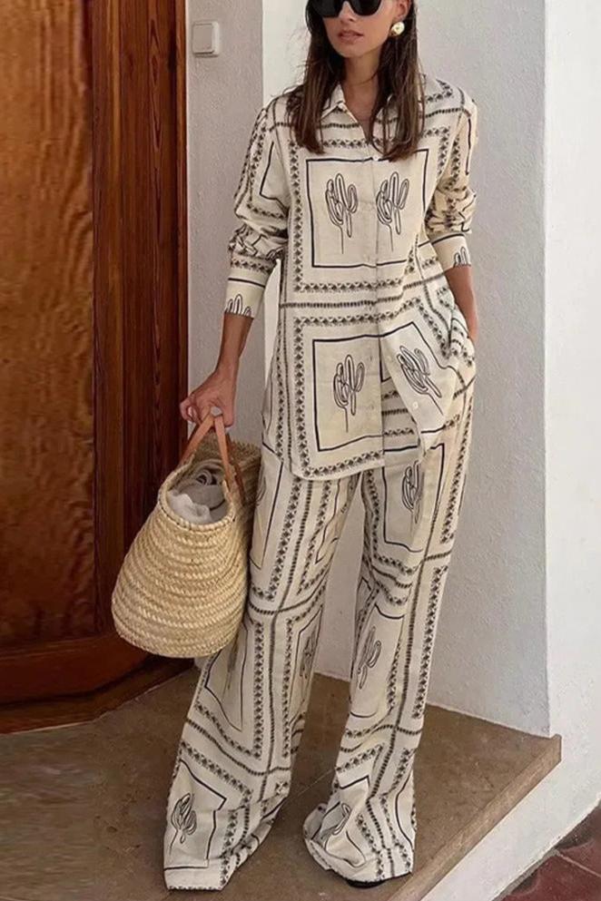 Palm Long Sleeve Geometric Resort Set