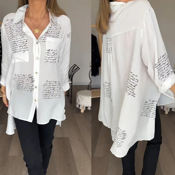 Odette Script Drop-Hem Blouse