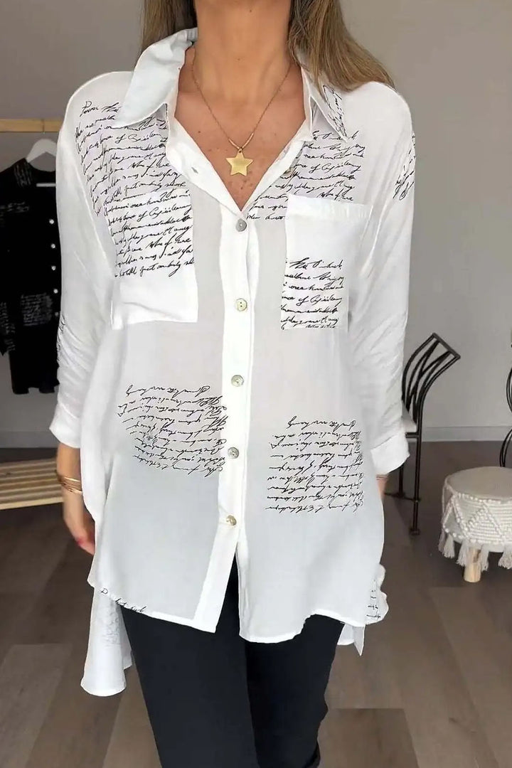 Odette Script Drop-Hem Blouse