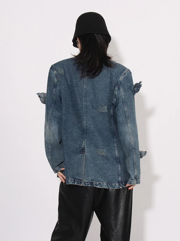 Arden Denim Rosette Lapel Jacket