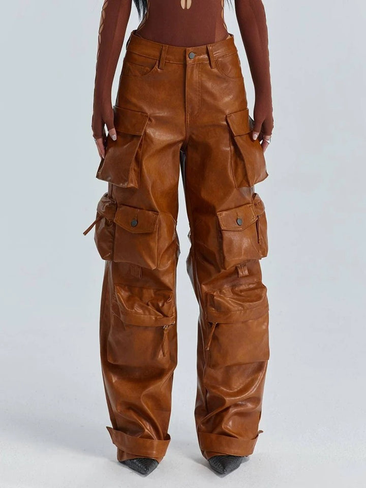 Miya Faux Leather Wide Leg Cargo Pants