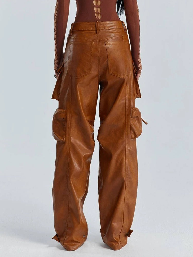 Miya Faux Leather Wide Leg Cargo Pants