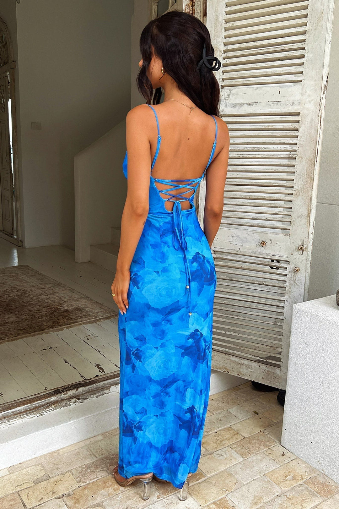 Zoey Blue Floral Bodycon Maxi Dress