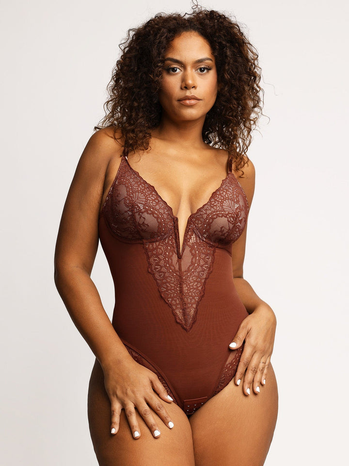 Elysia Sculpting Deep V-Neck Lace Bodysuit - BUY 1 GET 1 FREE