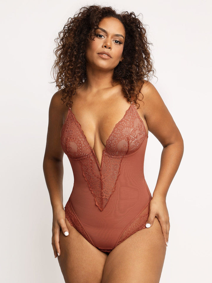 Elysia Sculpting Deep V-Neck Lace Bodysuit - BUY 1 GET 1 FREE